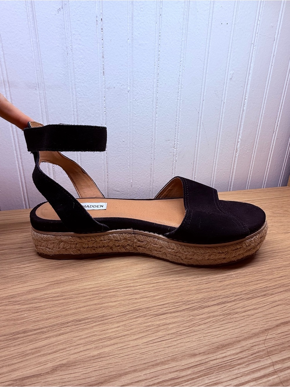 Steve Madden Black Espadrille Platform Wedge Sandal with Ankle Strap